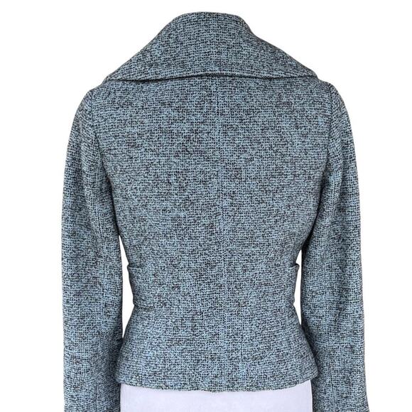 Wool Jacket Cropped Blazer Wool Size 2 Blue Full Zip Details - Picture 3 of 9